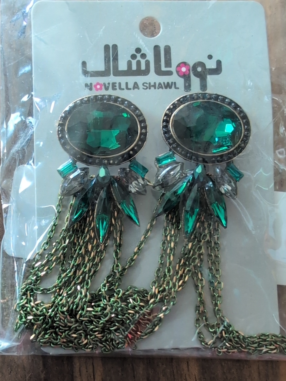 Green Crystal Tassel Statement Earrings